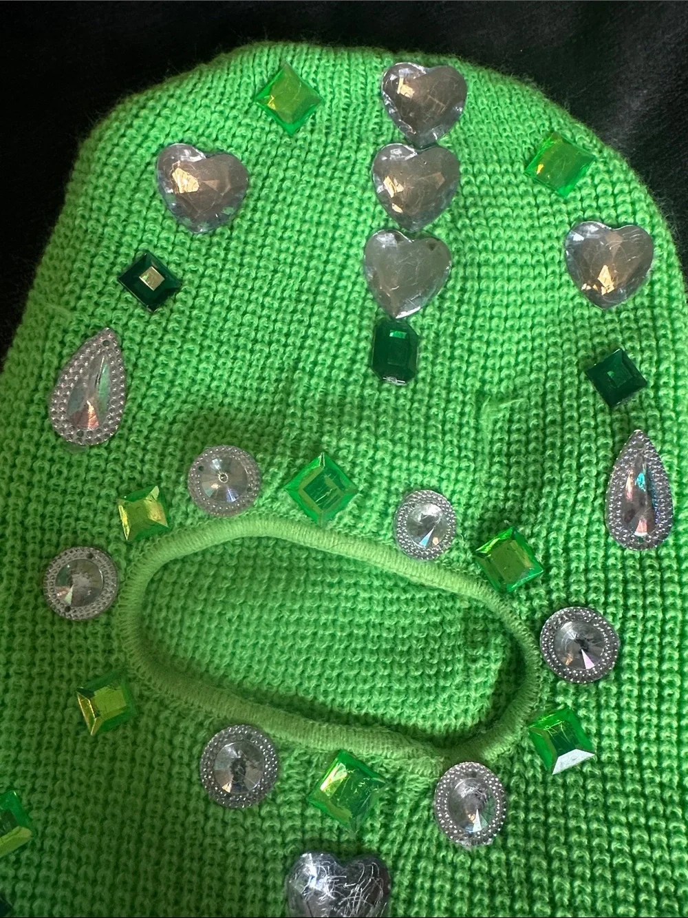Embellished Neon Green Knit Balaclava by Nova Loz